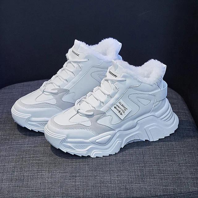 Velvet High Top Shoes for Women 2025 New Winter Fashion Thick Soled Lace Up Sports Shoes, Anti Slip and Warm Cotton Shoes