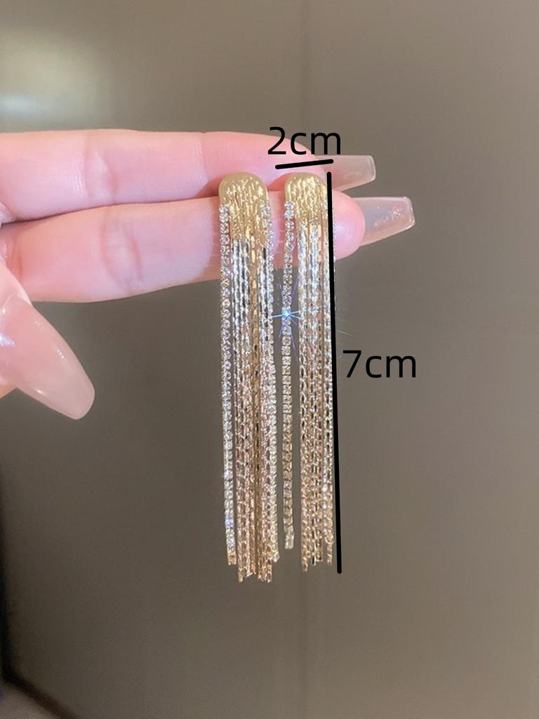 2PCS Fashionable and High-end Zircon Long Tassel Women's Earrings Banquet Accessories