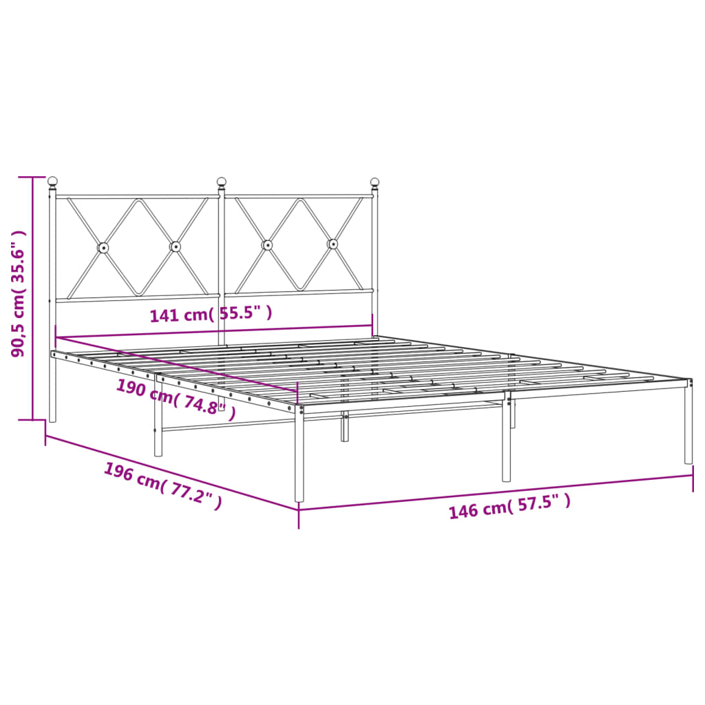 Metal Bed Frame with Headboard Black 140 x 190 cm