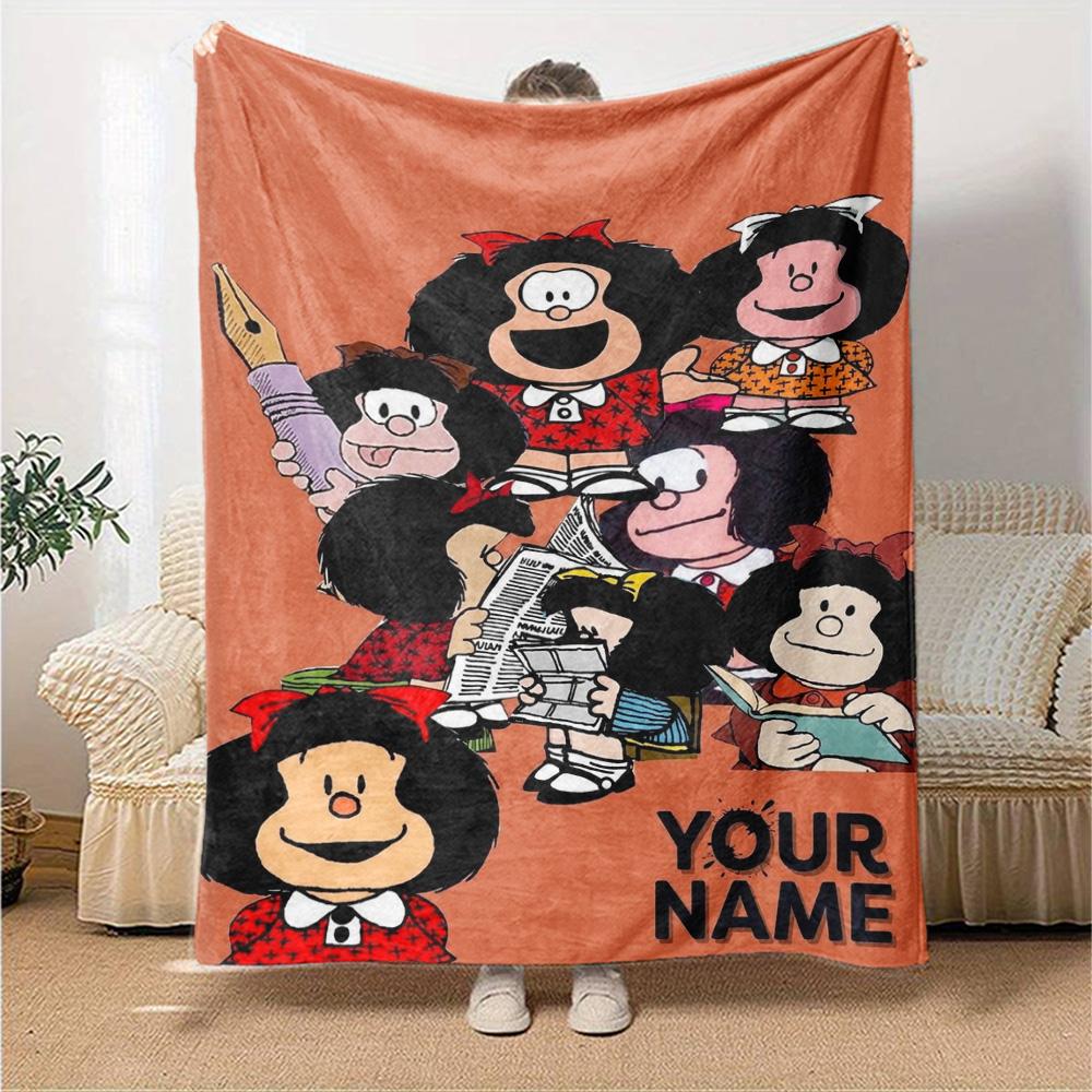 Name Custom Mafalda Cartoon Print Flannel Blanket High Quality Warm Comfortable Cover for All Seasons Perfect for Gifts Home Decor