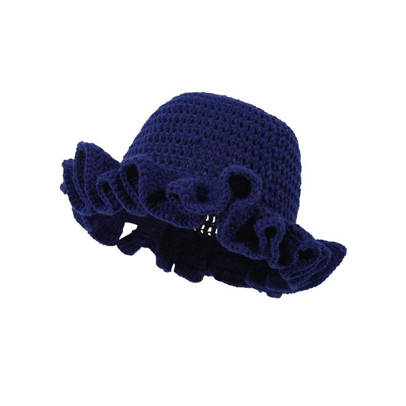 Spring, Autumn and Winter Crochet Pleated Bamboo Hat Adult Lace Wool Hat Ruffle Leaf Edge Pullover Fisherman Bucket Hat