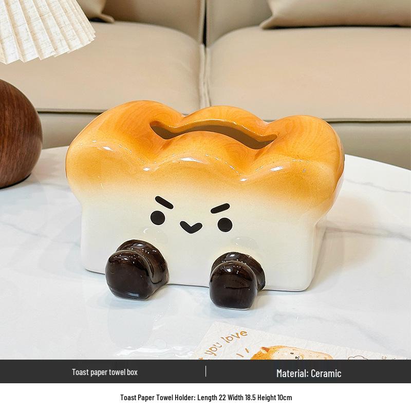 Cute Toast Ceramic Tissue Box & Phone Holder - Creative Pull-out Napkin Paper Box for Living Room & Dining Table