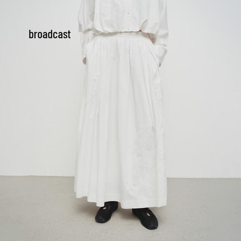 broadcast Women's High-Waisted Jacquard Pleated Mid-Length Skirt