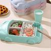 Car-Shaped Bamboo Fiber Children's Plate with Three Compartments & Water Cup - Durable, Anti-Fall Design for Baby Meals