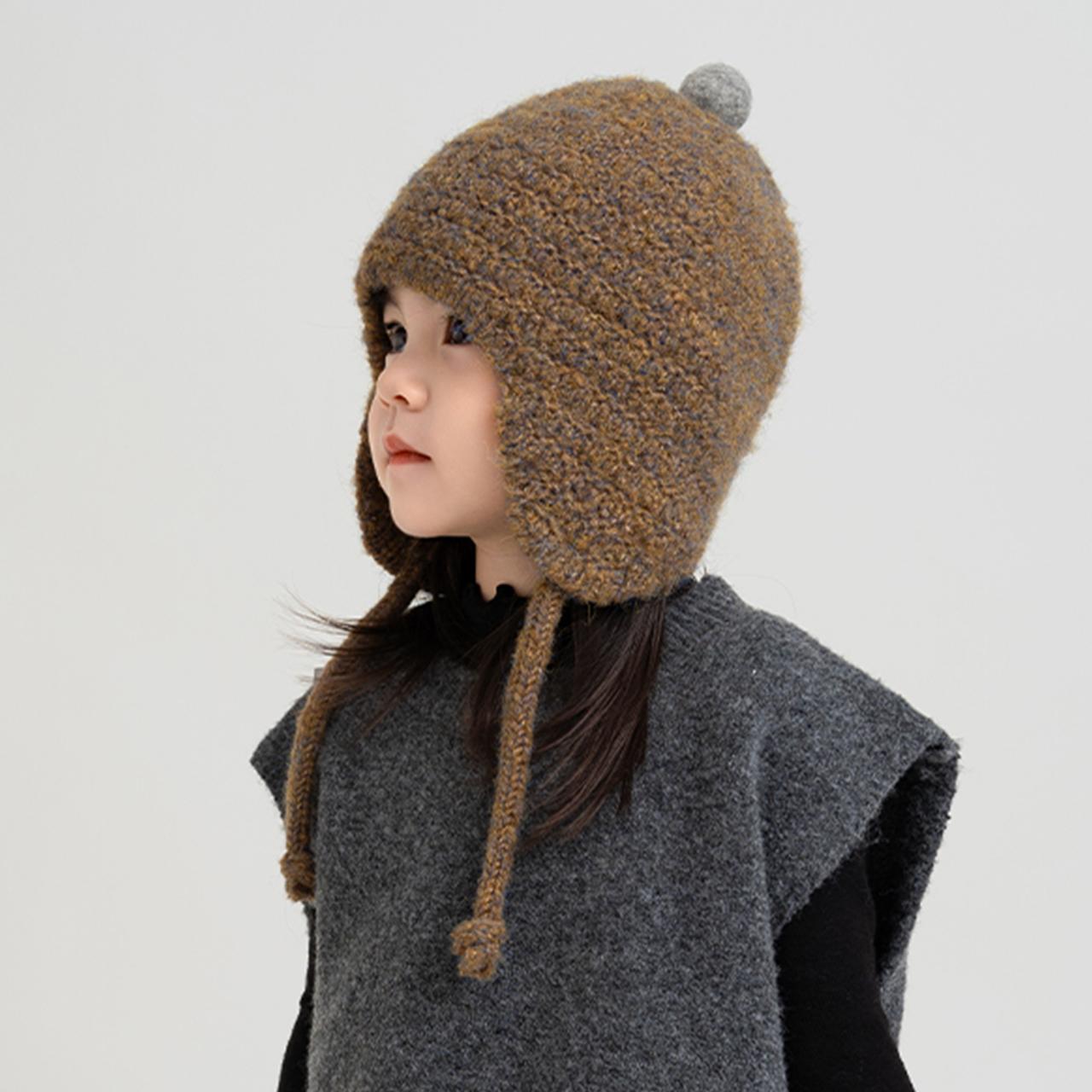 

Милая маленькая шапка с помпоном для защиты ушей младенца, зимняя вязаная шапка на шнуровке для малышей, девочек и мальчиков, уличная ветрозащитная теплая детская шапка-бини с наушниками коричневый