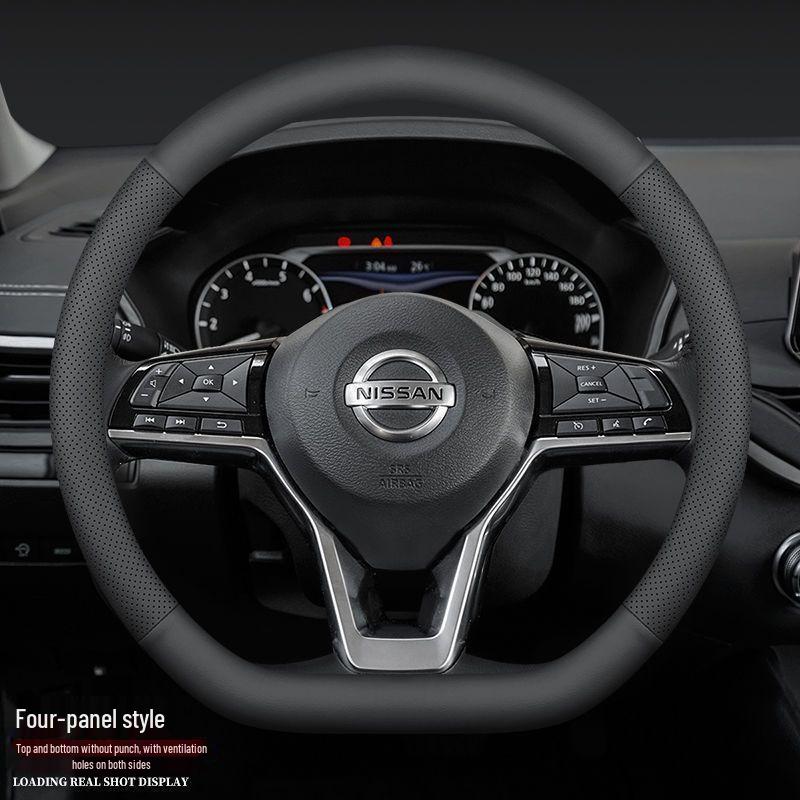 Echte Lederlenkradabdeckung für Nissan Sylphy, Tiida, Qashqai, Livina, Kicks, Loulan, Sunny und Bluebird Modelle.