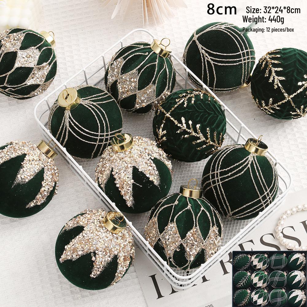 8cm Diamond Flocking Christmas Ball Set - Festive Tree Decorations