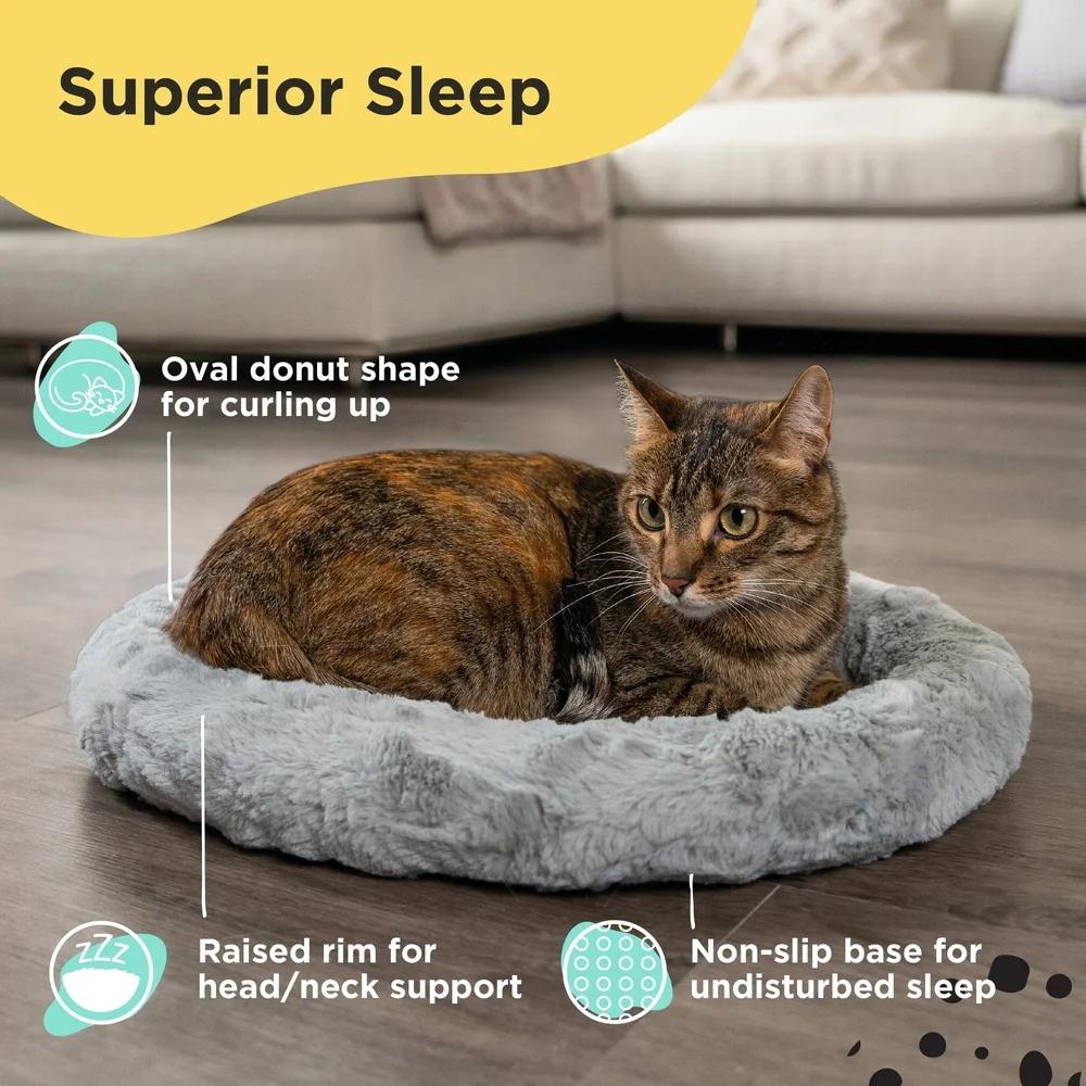 Faux Fur Cat Bed Self Warming Cozy Donut Shape Supportive Design Better Sleep Snuggle and Relaxation