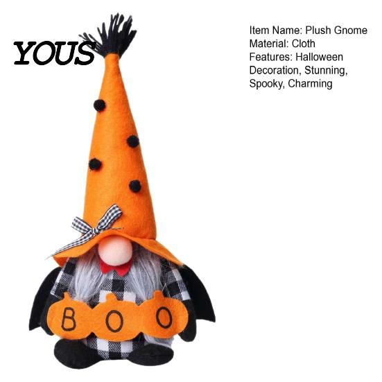 Soft Plush Centerpieces Halloween Gnome Decoration, Spooky Orange Black Boo Pumpkin Swedish Tomte Seasonal Table Accents Figurine, Elf Dwarf Ornaments
