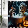 Halloween Skelett Badewanne Maus Duschvorhang, Badezimmer Dekorativer Duschvorhang, Wasserdichter Duschvorhang mit Haken