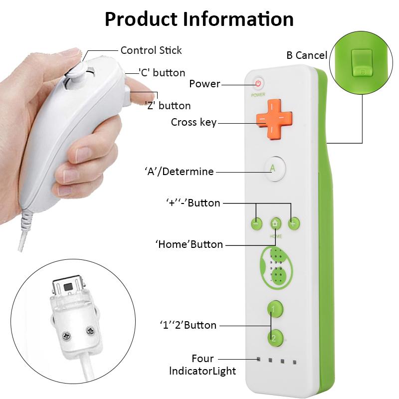 2 in 1 Wireless Remote Controller for Nunchuk Nintendo Wii Built-in Motion Plus Gamepad with Silicone Case Motion Sensor