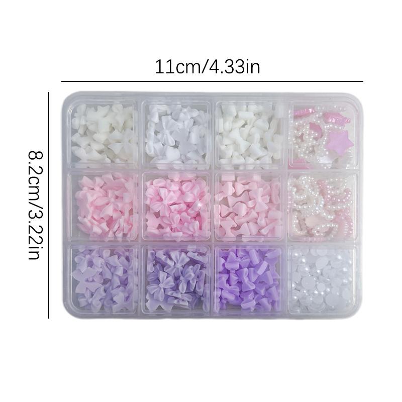 12Grids/Box Mixed Resin Bowknot Nail Art Decorations 3D Charms Kawaii Colorful Bow  Diy Manicure Tools Parts