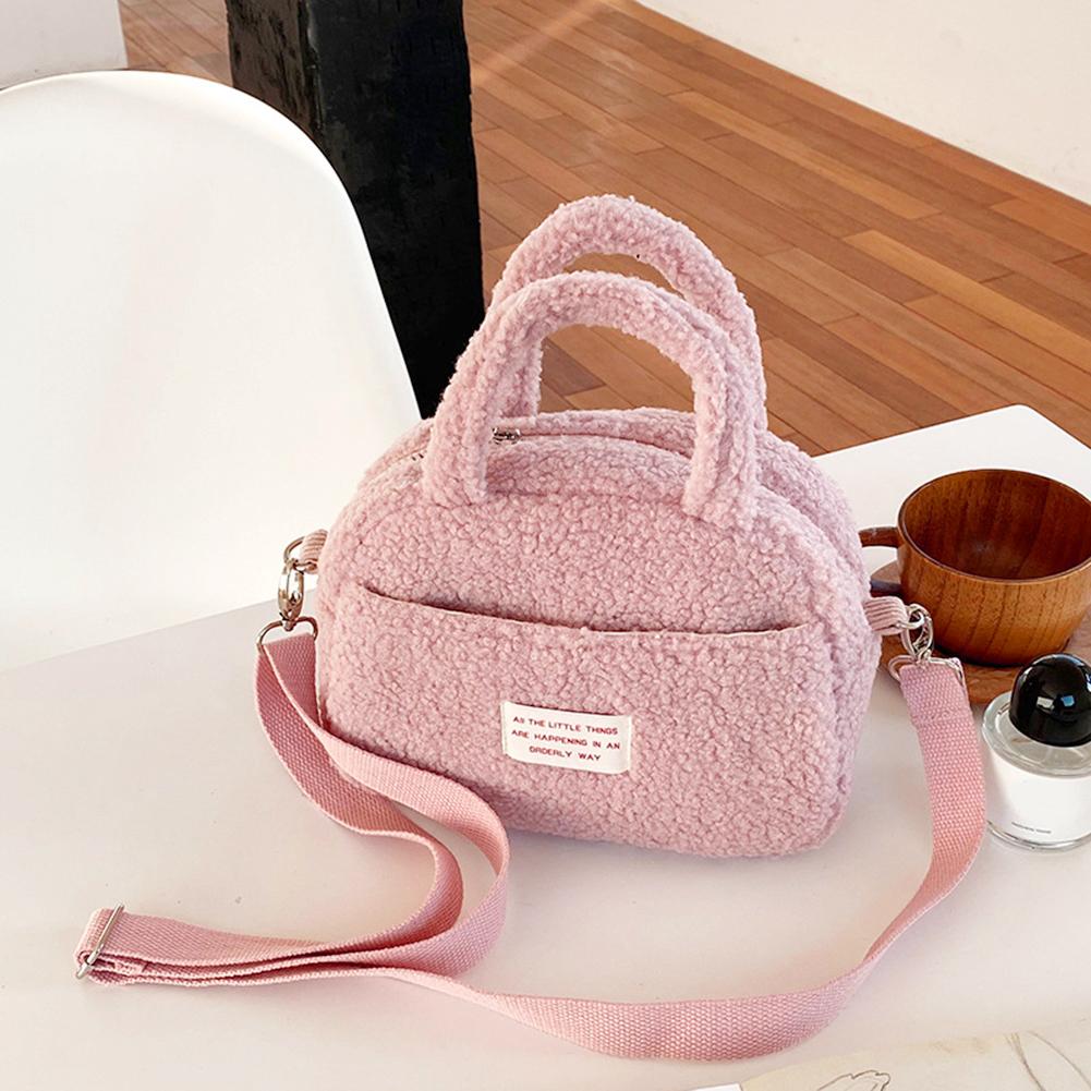 

Женская плюшевая сумка-хобо на молнии, мягкая пушистая сумка-саквояж, однотонная женская зимняя повседневная сумка светло-розовый