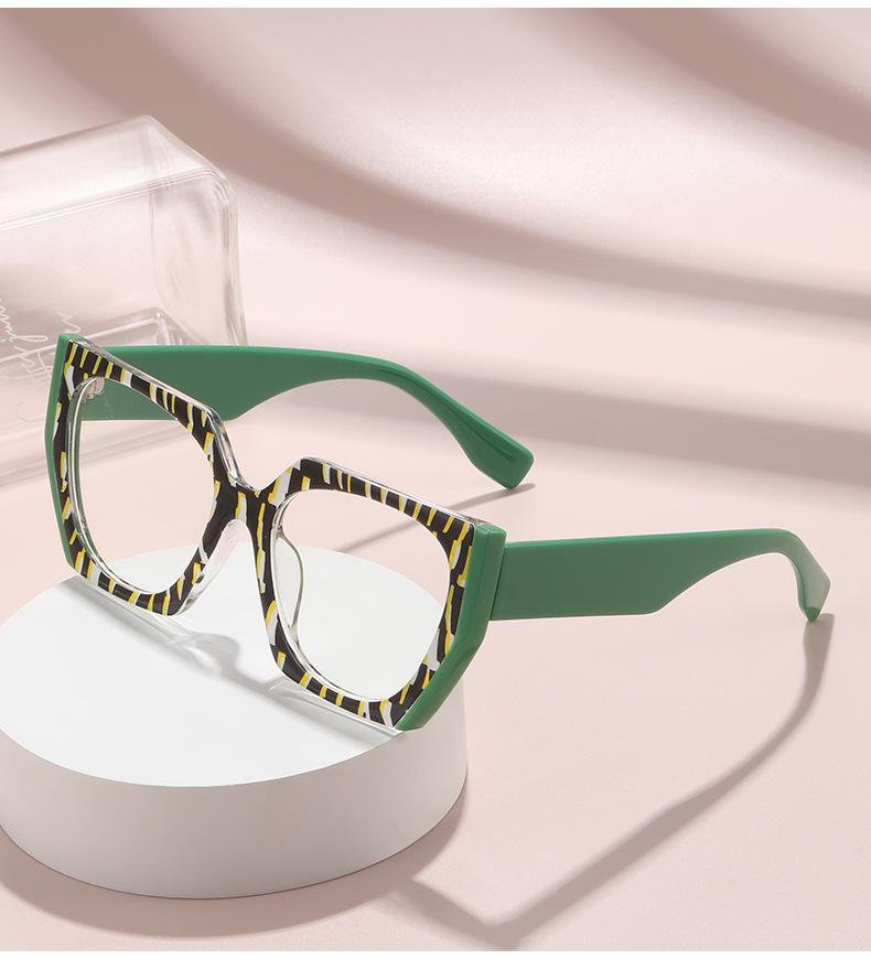 Fashionable And Personalized Large Frame Women'S Flat Light Glasses Retro Neutral Leopard Print Anti Blue Light Glasses