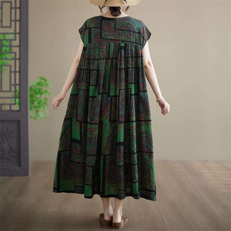 DIMANAF New 2026 Plus Size Summer Beach Women Cotton Vintage Lady Long Dress Floral Print Loose Oversize
