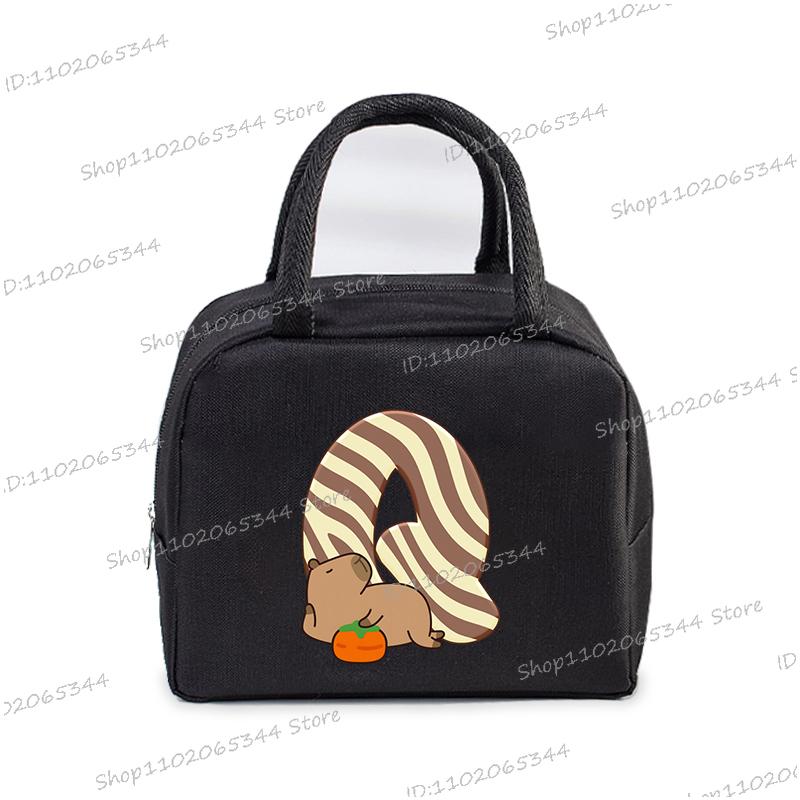 Lustige Cartoon-Capybara-Alphabet A-Z Tragbare Lunchtasche Damen Multifunktionale Isoliertasche Outdoor Kinder Bento Lunchtaschen