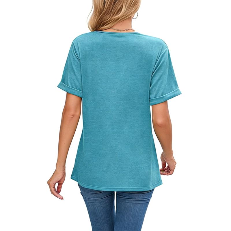 Women's Solid Color V-Neck Casual T-Shirt Short Sleeve Top