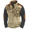 Felpa da Uomo alla Moda con Mezza Zip Etnica Stampa 3D Nuovi Top Casual