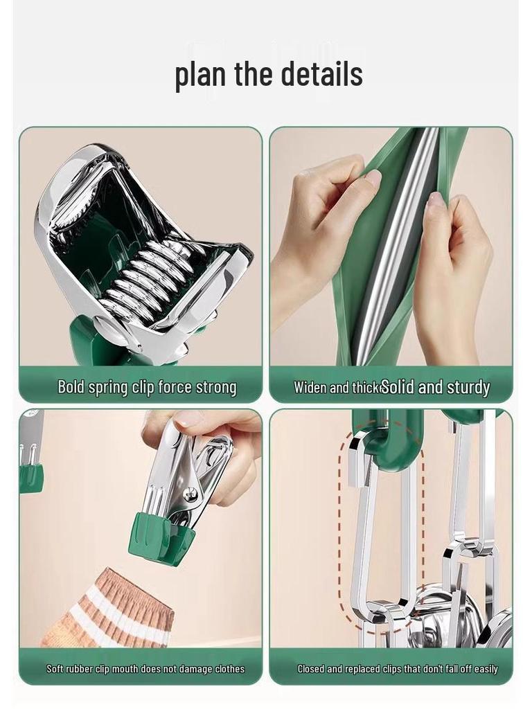 Stainless Steel Multifunctional Sock and Underwear Drying Rack with Windproof Clips