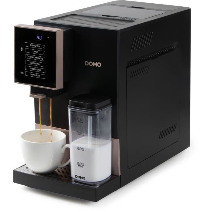 Macchina da caffè espresso automatica con macinacaffè - DOMO - DO743K - 19 bar - 6 ricette caffè - 1350 W - Nero