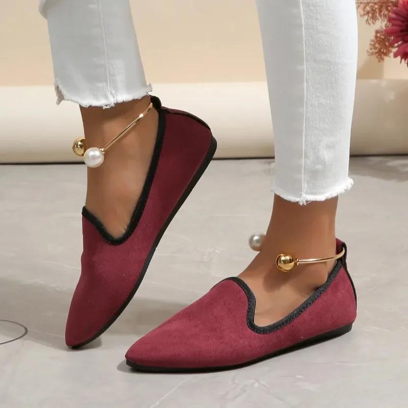 Large size soft-soled pointy fashion casual shoes women  autumn and winter new-style slip-on comfortable single shoes 35-43