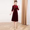 Elegant Hand-Painted Retro Cheongsam Dress: Fashionable, Comfortable, Breathable, Slim-Fit with Stand-Up Collar for Mothers.