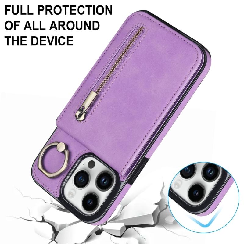 Cover for Phone16 Series Rings Stand Case with Card Slot Holder and Kickstand Leather Wallet Case