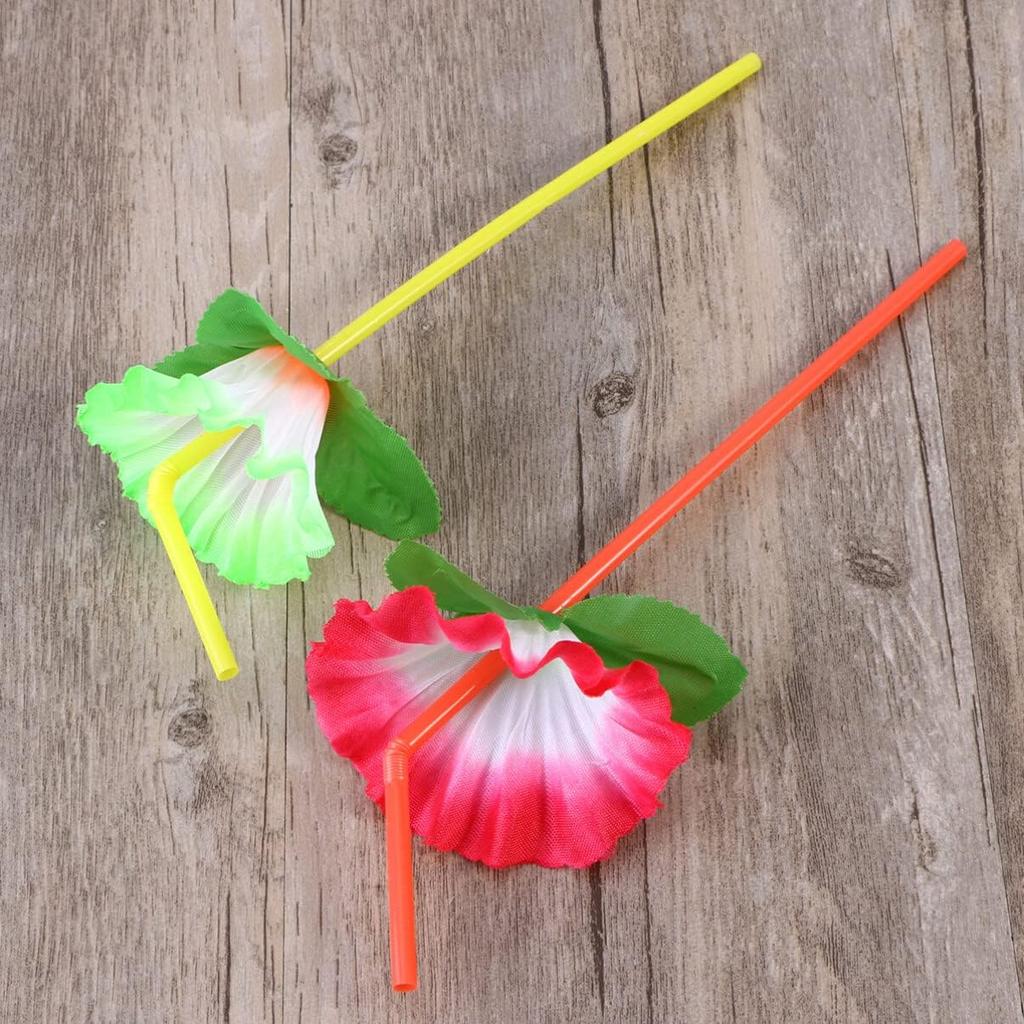 Healifty 20pcs Flower Bendable Straws Hawaiian Party Umbrella Plastic Cocktails Drink Straws Summer Beach Swimming Pool Favors for Tropical Luau