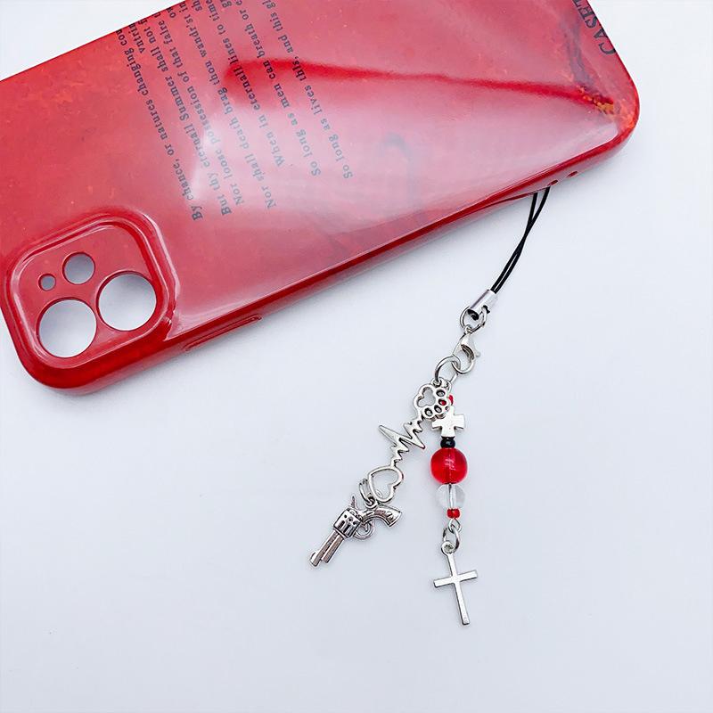 

Подвеска для телефона с сердцебиением, милый крутой брелок с крестообразными бусинами, подвесной чехол для наушников, подвесной веревочный ремешок для телефона с защитой от потери