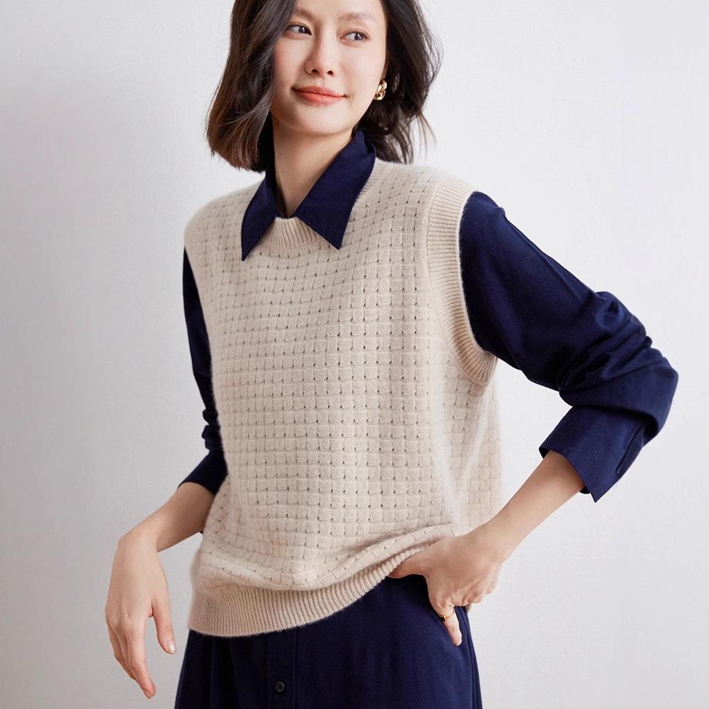 

Women s 100% Cashmere Mesh Knit Sleeveless Pullover for Autumn & Winter L