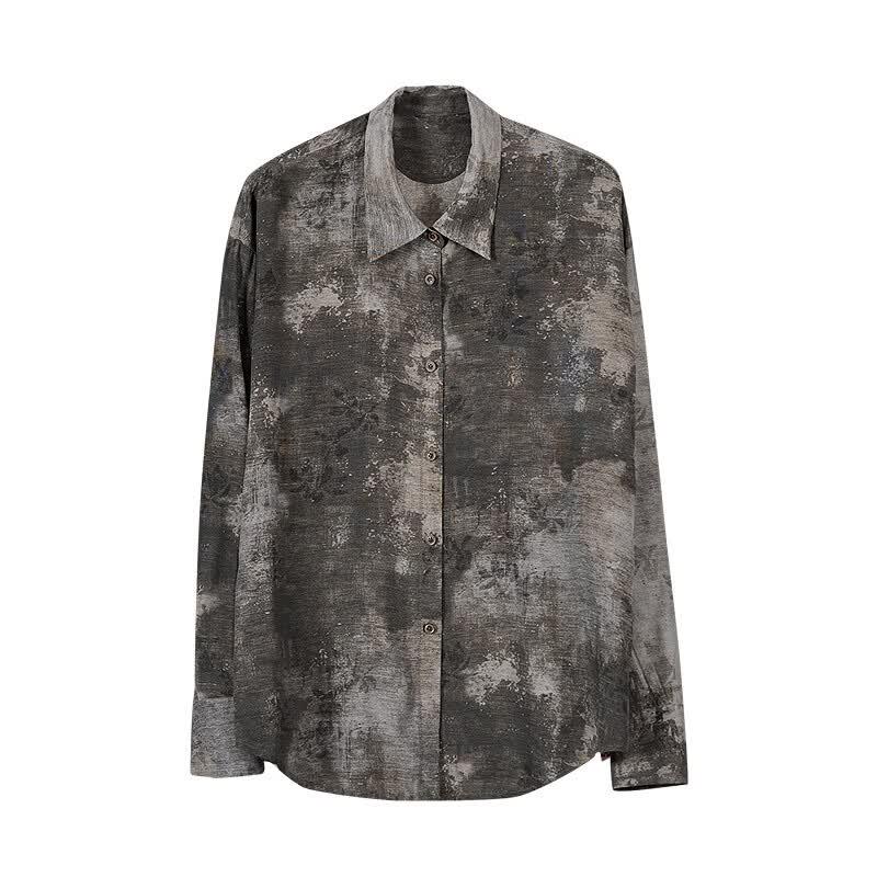 Rizhuo Women's Vintage Print Drop Shoulder Shirt