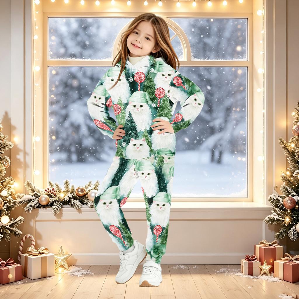 Kinder Kapuzenpullover Set mit Weihnachtsdruck für Jungen und Mädchen