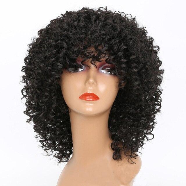 LISI HAIR 14inches Afro Kinky Curly Wig Synthetic Wig With Bangs Mixed Gray Brown and Blonde  Wig for Black Women Daily Wig