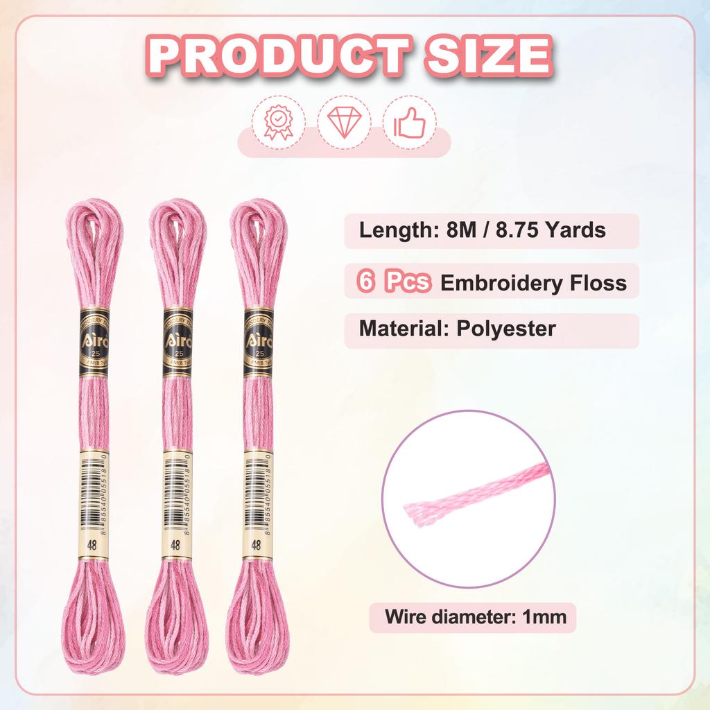 6 Skeins Embroidery Floss, Gradient Colors Polyester Embroidery Threads Bracelets String for Cross-Stitch Hand Embroidery