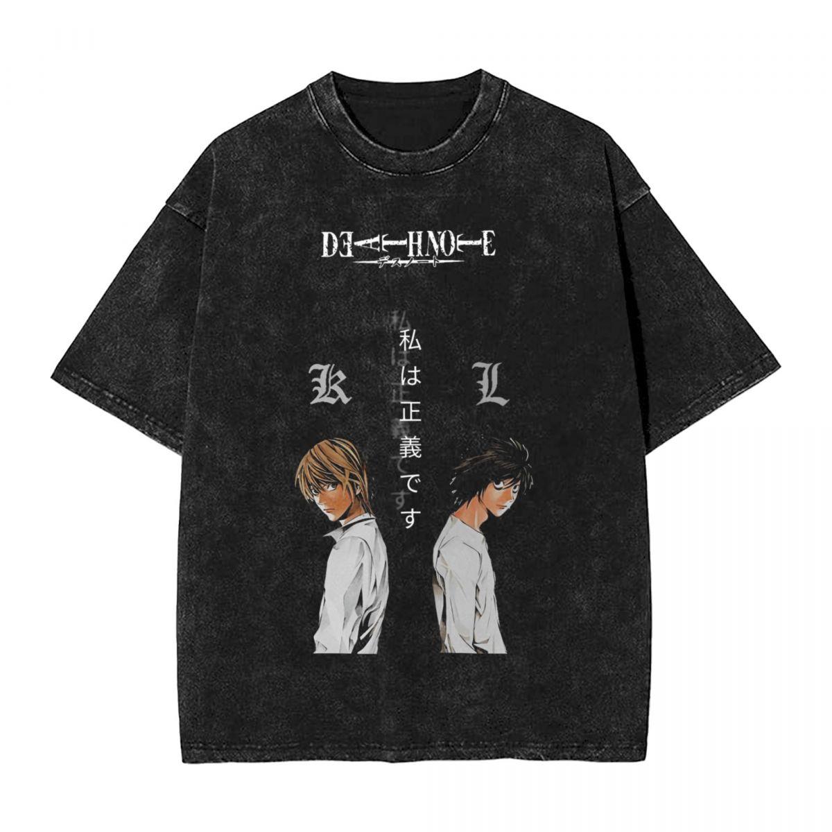 

Death Notes Manga TShirts KIRA L Lawliet Print Tshirt Men Women Clothing Cotton Short Sleeve Tees Washed Oversized Tshirt S