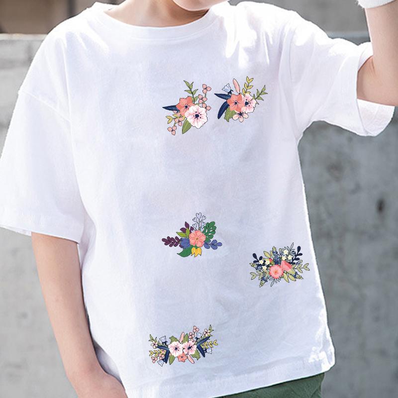 Flower Set Iron On Patches For Girl T-Shirt Dresses Diy Parches Ropa Heat Press Appliqued Clothes Stickers Thermal Transfer