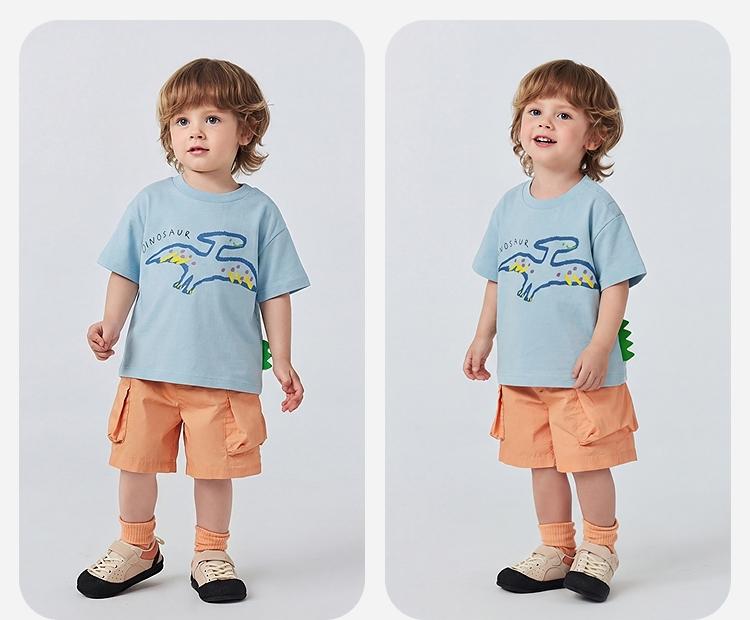 [Cotton] Mini Balabala Boys' Short sleeved T-shirt Cute Dinosaur Top Animal Pattern 2026 Summer