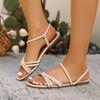 Fashion 2025 New Open Toe Women Woven Flat Sandals Cross Band Non-slip Roman Beach Shoes Women Comfortable Fashion Casual Sandals Women