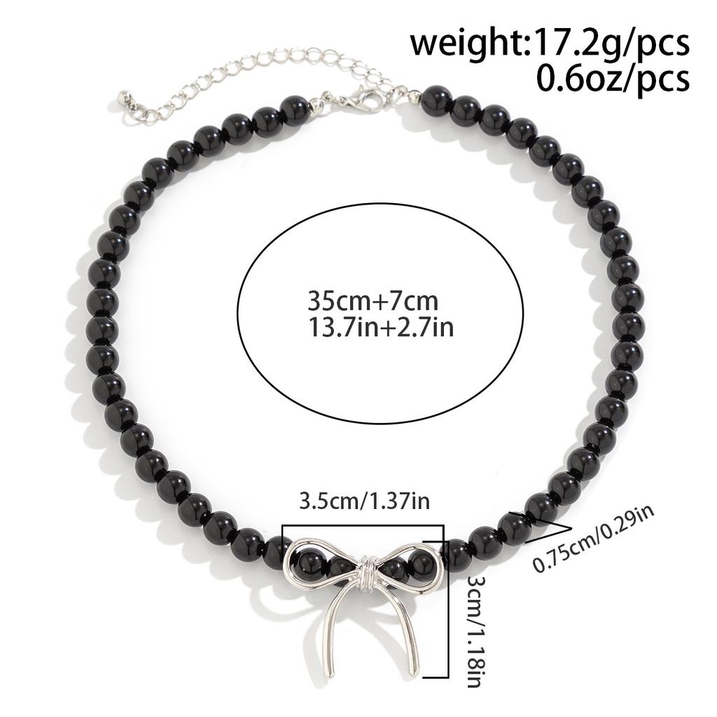 Vintage Bowknot Choker Beads Necklace Stylish Neck Jewelry Beads Statement Accessories