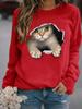 Autumn High Quality Women's Round Neck Long Sleeve 3D Printed Pet Cat Pattern Fashion Casual Women's Plus Size XXS-6XL
