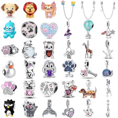 S Fashion Pink Paw Print Bone Kitty Rabbit Charms Beads Fit Original Bracelet Charms Women Jewelry Diy Gift