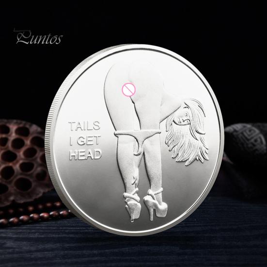 Sexy Women Coin Heads And Tails Date Night Coin Metal Double-Sided Lucky Token Adults Challenge Coin Prank Gift for Men Women Valentine's Day