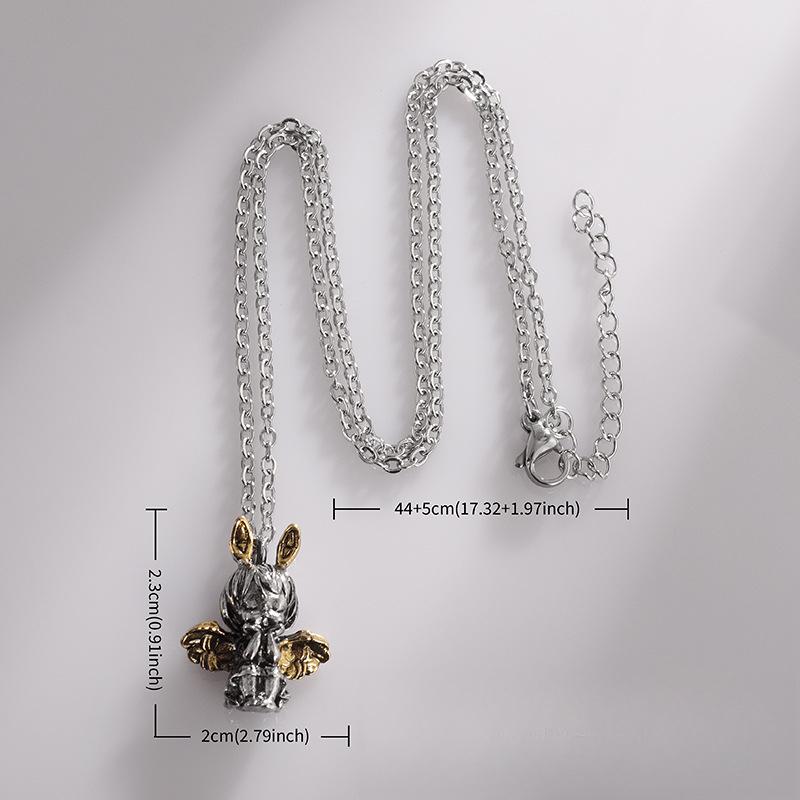 Cool Little Angel Pendant Necklace for Women Retro Cupid Collarbone Chain Hip Hop