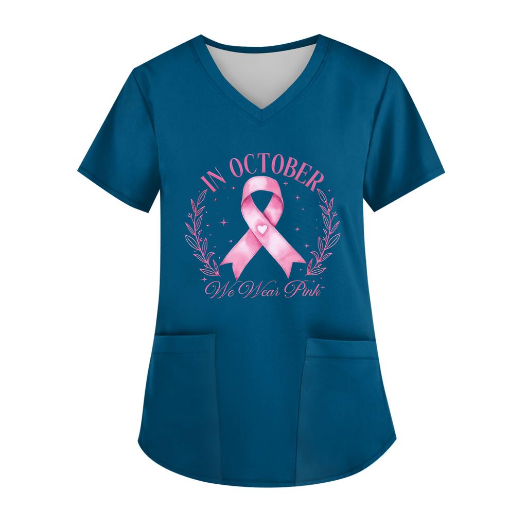 Women's V-Neck Short-Sleeve Pocketed Top With Side Slit