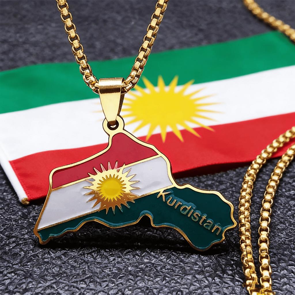 Kurdistan Region Map Necklace for Women Men Chains Stainless Steel Kurdish Flag Map Pendants Necklace Jewelry Collar N6212S01