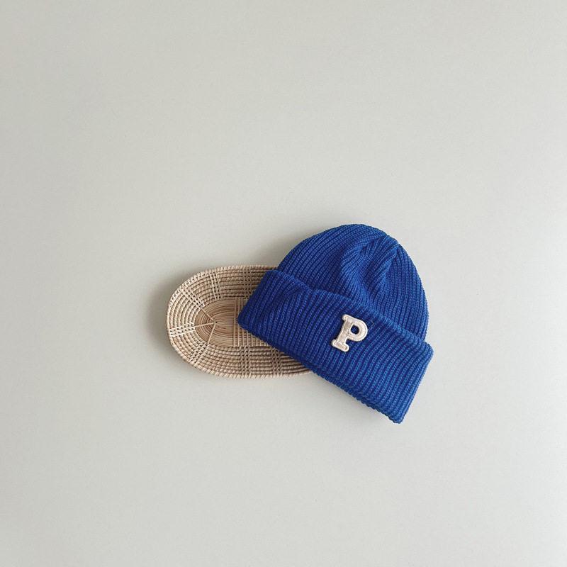 Korean Simple Letter P Logo Baby Knitted Wool Pullover Hat - Autumn & Winter Warm Melon Skin Baby Hat