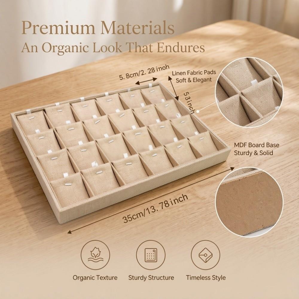 2 Pcs 24 Slots Jewelry Display Tray MDF Base Jewelry Showcase Jewelry Storage Case  For Pendants