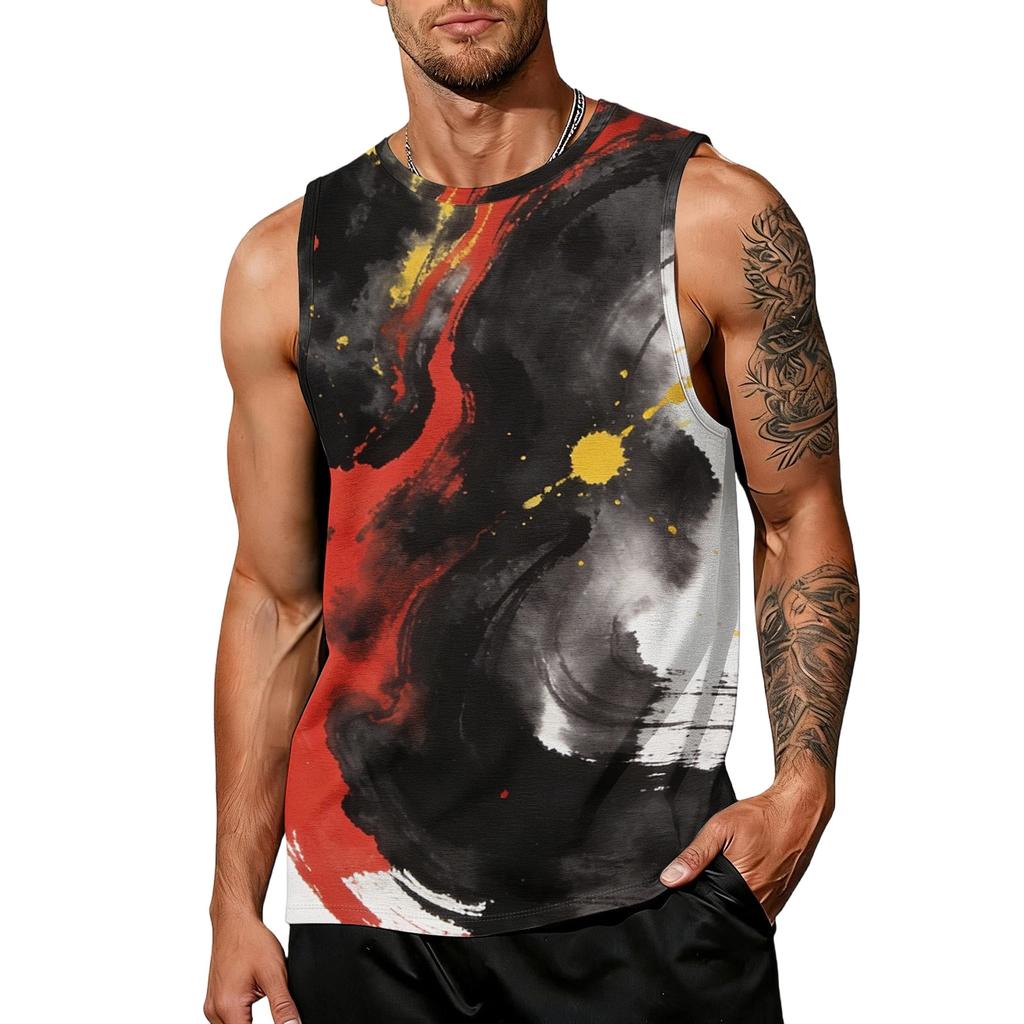 Herren Freizeit Ärmelloses Tanktop mit Abstraktem Farbdruck Lockerer Sitz Atmungsaktive Sportweste für Outdoor-Aktivitäten Fitnessstudio Training