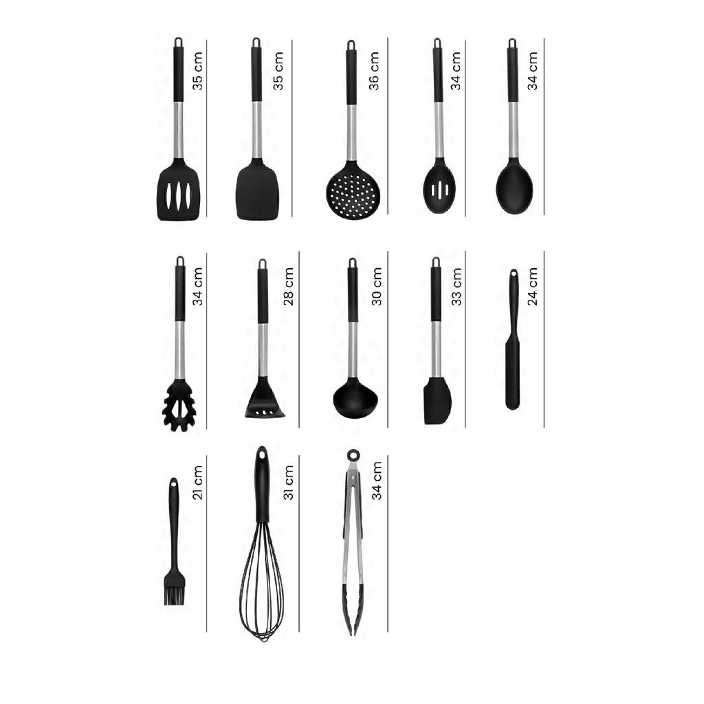 Mora 14 Piece Stainless Steel Silicone Tip Spatula Kitchen Set Black
