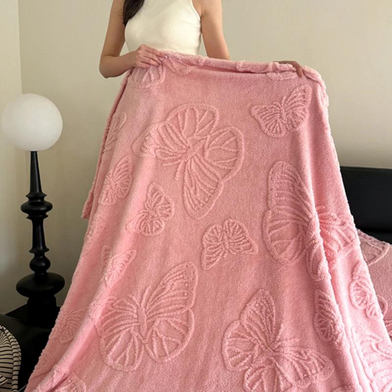 Luxurious Chiffon Butterfly Jacquard Throw Blanket Velvet Nap Blanket Office Shawl Comfortable Blanket Warm Sofa Blankets for Bed Quilt